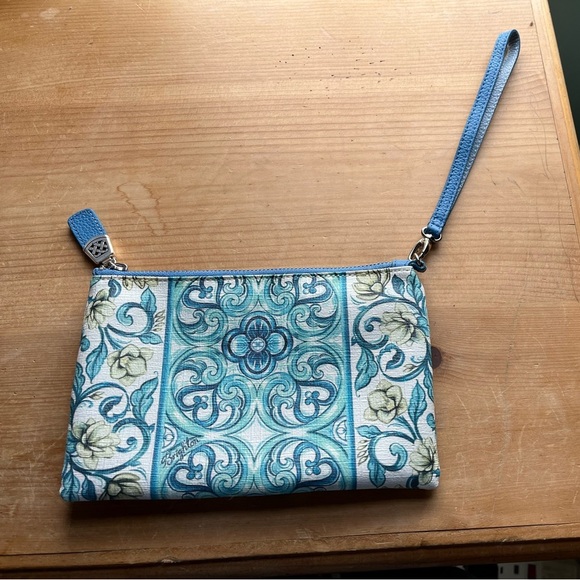 Brighton Bella Life is Beautiful Wristlet White Blue Floral Phone Bag Purse - Picture 3 of 12